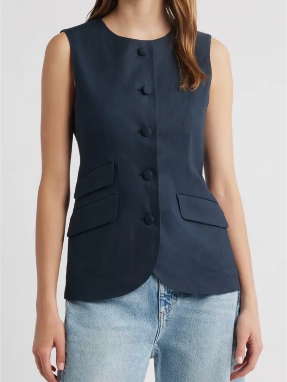 Rag & Bone Linen Blend Sleeveless Button Front Vest in Dark Navy size 2 - Picture 5 of 13
